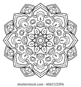 Vector simple mandala with abstract elements, isolated on white background. Oriental ethnic ornament. Template for carpet and any surfaces. Design element.