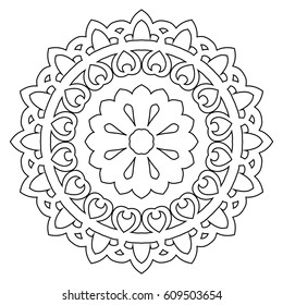 Vector simple mandala on white background. Oriental ethnic ornament. Template for carpet and any surfaces. Design element.