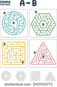 Juego de juego de labranza simple vector. Juegos de rompecabezas laberínticos para niños.  Facilitar el teaser cerebral 