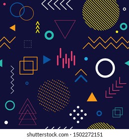Vector simple memphis geometric background. Hipster flat card template. Colorful memphis style.