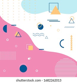 Vector simple memphis geometric background. Hipster colorful flat card template