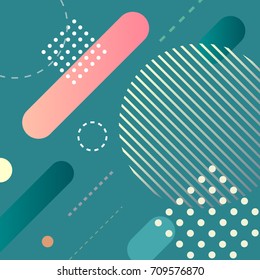 Vector simple memphis geometric background. Hipster colorful flat card template