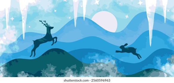 Vector simple messy illustration doodle style: Frozen valley