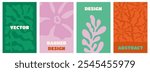 Vector simple minimal backgrounds  in brigh bold colors, simple wavy and groovy naive style, flowers and plants, floral botanic hand drawn design templates, frames and modern wall art prints, posters