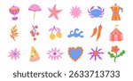 Vector simple minimal illustrations  in bright bold colors, simple wavy and groovy doodle naive style, simple hand drawn design templates for cards and prints, posters, wall art