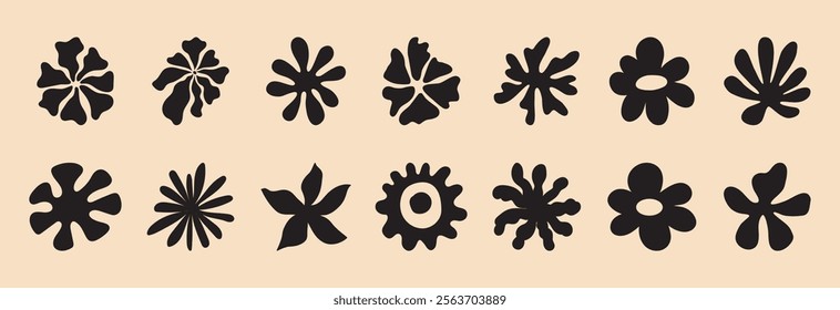 Vector simple minimal illustrations, simple wavy and groovy. hand drawn naive style, flowers and plants, floral botanic design templates, frames and modern wall art prints, posters, placards, packagin