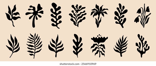 Vector simple minimal illustrations, simple wavy and groovy. hand drawn naive style, flowers and plants, floral botanic design templates, frames and modern wall art prints, posters, placards