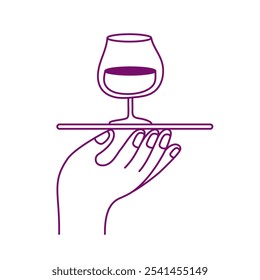 Vector simple minimal linear style illustration with cartoon hands holding wine glasses, celebration and party vibe, invitation design element, banner, template