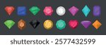 Vector Simple Minimalistic Gemstone Icon Set. Diamond, Crystal, Rhinestones Closeup Isolated. Jewerly Concept. Design Template of Gemstones, Gem Clipart. Front View