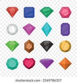 Vector Simple Minimalistic Gemstone Icon Set. Diamond, Crystal, Rhinestones Closeup Isolated. Jewerly Concept. Design Template of Gemstones, Gem Clipart. Front View