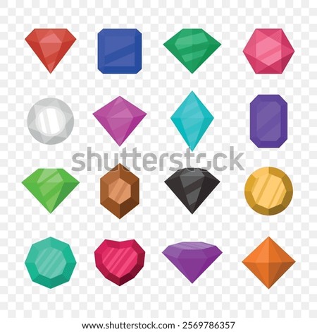 Vector Simple Minimalistic Gemstone Icon Set. Diamond, Crystal, Rhinestones Closeup Isolated. Jewerly Concept. Design Template of Gemstones, Gem Clipart. Front View