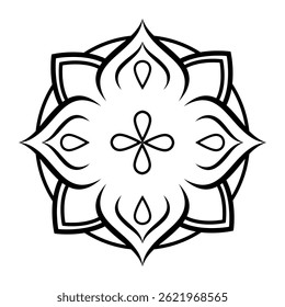 Vector simple minimalistic mandala Exploration of Form, Flow, and Balance in a Petal Mandala. Minimalist mandala outline icon with Tattoo Design with Geometric Elements. Vector illustration. Eps 10.