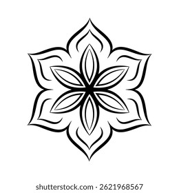 Vector simple minimalistic mandala Exploration of Form, Flow, and Balance in a Petal Mandala. Minimalist mandala outline icon with Tattoo Design with Geometric Elements. Vector illustration. Eps 10.