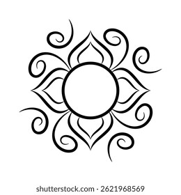 Vector simple minimalistic mandala Exploration of Form, Flow, and Balance in a Petal Mandala. Minimalist mandala outline icon with Tattoo Design with Geometric Elements. Vector illustration. Eps 10.