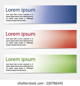 Vector simple modern horizontal banners set with circle. Colorful - blue, red and green. Extensive use - www, webside, web, backdrop, card, poster, label etc. Eps 10 vector file.