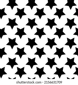 Vector simple mono illustration with black color star on white background. Flat style seamless pattern design with star shape for web, site, banner, print, textile