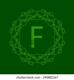 Vector Simple  Monogram F Design Template on Green  Background
