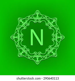Vector Simple  Monogram N Design Template on Green  Background