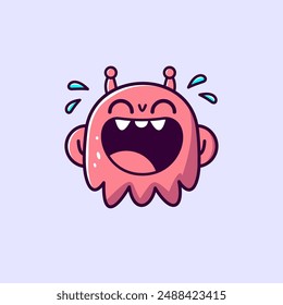 Vector simple monster in red, cute, laughing. Vector image of a cute and laughing red little monster, with simple design, clean lines, big eyes, big smile and round body, creating a cheerful and adora