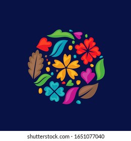 vector of Simple multi color flower shapes as a circle