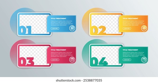 Vector simple multipurpose infographic template with rectangle photo placeholders, icons and text. Business company overview profile with photos and gradient  background. abstract infographic design