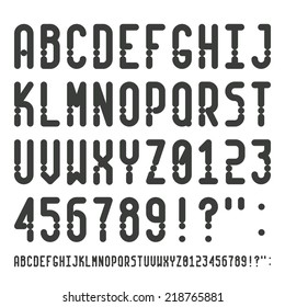Vector simple narrow outline font with uppercase letters of latin charset punctuation marks and numbers