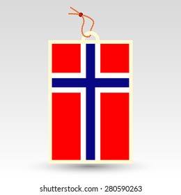 vector simple norwegian price tag - symbol of made in norway - label with national flag and string