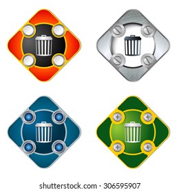 Vector simple objects with screws and trashcan symbol