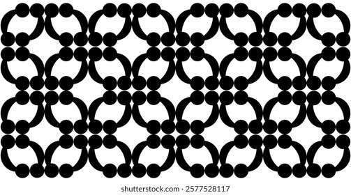 Vector simple ornament arrangement, batik pattern design, basic black circle shape, white background.