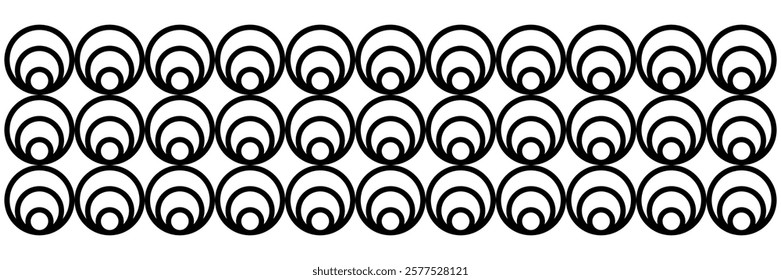 Vector simple ornament arrangement, design pattern, basic black circle shape, white background.