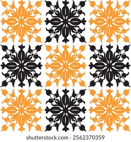 Vector simple ornament. Floral pattern. Stylized flower in retro style yellow and black. Rich.
