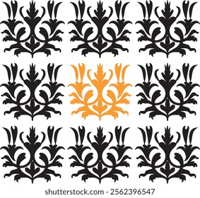 Vector simple ornament yellow and black. Floral pattern. Stylized flower in retro style. Rich.
