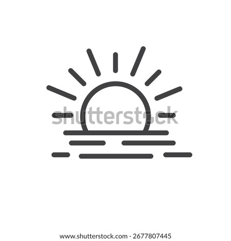 vector simple outline design of sunrise or sunset over the sea.