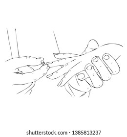 Vector Simple Outline Hand Engagement, man give a wedding ring to a his woman 
