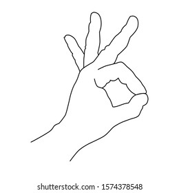 Vector simple outline icon of the hand showing OK/okay sign isolated on white background