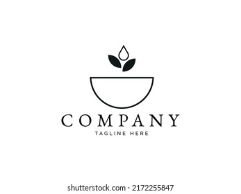 Vector simple outline logo of Bowl leaf and water drop