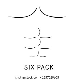 Vector Simple Outline Sketch of Six Pack Body Muscle Man, Isolated on White
