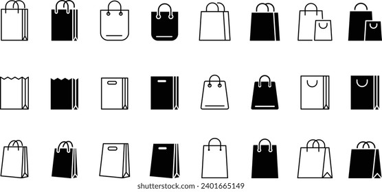 Juego de iconos de la bolsa de papel simple del vector