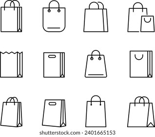 Juego de iconos de la bolsa de papel simple del vector