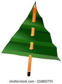 Vector simple paper Christmas tree on pencil