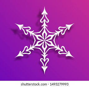 Vector simple paper cut snowflake with shadow