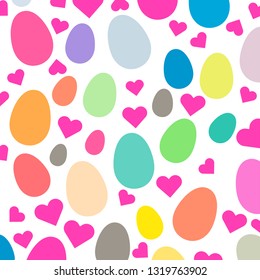 Vector simple pattern of Easter eggs and heart shape on white background. Easy vector design for Easter festival.