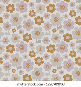 Vector simple pattern with stylized flowers in pastel colors.  Stylish seamless background with grey, purple and brown flowers. Floral pattern for fabric, textile, wallpapers and wrapping paper.