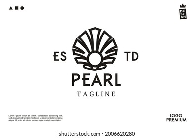 vector simple pearl minimalist monoline, clam line art geometric logo  Perfect for any brand