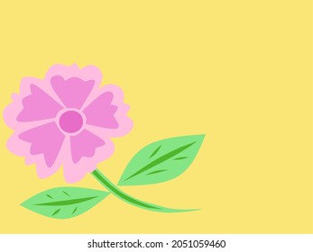 Vector of simple pink flower with yellow background. Copy space flower illustration Greeting card. 