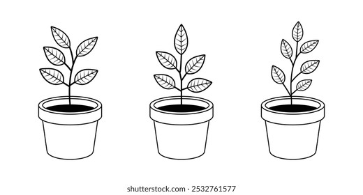 Planta de maceta simple de Vector en un estilo de contorno de maceta