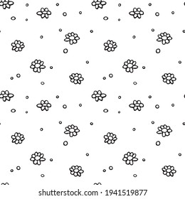 Vector simple primitive floral seamless pattern. Cute endless print with flowers drawn by hand. Sketch, doodle, scribble