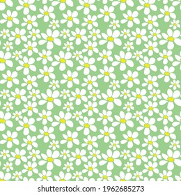 Vector simple primitive floral seamless pattern. Cute endless print with flowers drawn by hand. Sketch, doodle, scribble