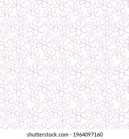 Vector simple primitive floral seamless pattern. Cute endless print with flowers drawn by hand. Sketch, doodle, scribble