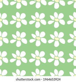 Vector simple primitive floral seamless pattern. Cute endless print with flowers in flat style